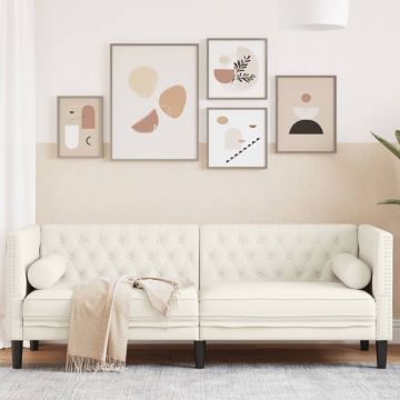 vidaXL Canapea Chesterfield cu pernuțe/3 locuri, crem, catifea