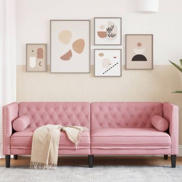vidaXL Canapea Chesterfield cu pernuțe/3 locuri, roz, catifea