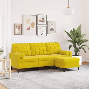 vidaXL Canapea cu 3 locuri și taburet, galben, 180 cm, catifea