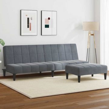 vidaXL Canapea extensibilă cu taburet, 2 locuri, gri închis, catifea