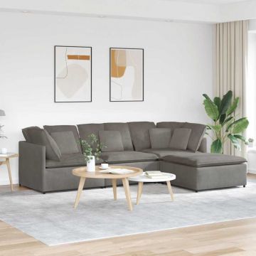vidaXL Canapea modulară cu taburet și perne țesătură velur gri deschis