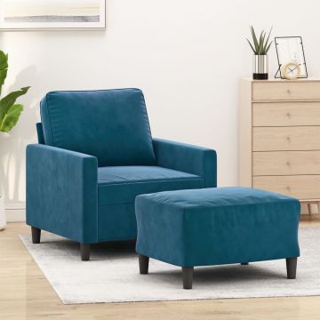 vidaXL Fotoliu canapea cu taburet, albastru, 60 cm, catifea