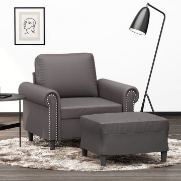 vidaXL Fotoliu canapea cu taburet, gri, 60 cm, piele ecologică