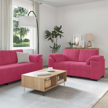 vidaXL Set canapea cu perne, 3 piese, roșu vin, catifea