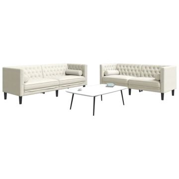 vidaXL Set canapele Chesterfield cu perne rulou 2 piese, crem, catifea