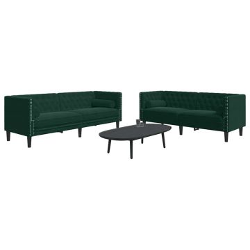 vidaXL Set canapele Chesterfield cu perne rulou 2 piese verde catifea