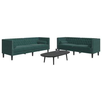 vidaXL Set canapele Chesterfield cu perne rulou 2 piese verde catifea