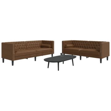 vidaXL Set canapele Chesterfield perne 2 piese maro piele întoarsă eco