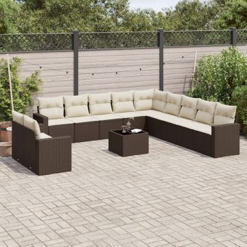 vidaXL Set canapele de grădină cu perne, 12 piese, maro, poliratan