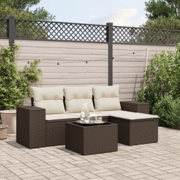 vidaXL Set canapele de grădină cu perne, 5 piese, maro, poliratan