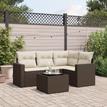vidaXL Set canapele de grădină cu perne, 5 piese, maro, poliratan