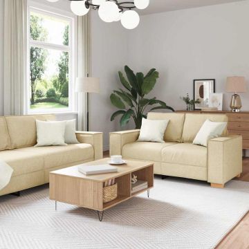 vidaXL Set de canapea cu pernă 3 pcs Crem 220 x 78 x 84 cm țesătură