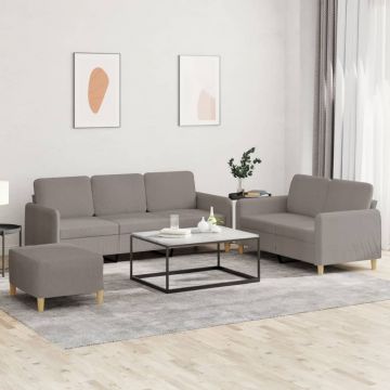 vidaXL Set de canapea cu perne, 3 piese, gri taupe, material textil