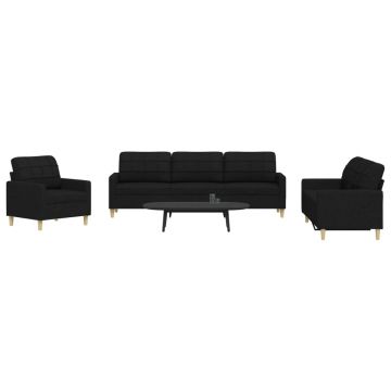 vidaXL Set de canapele, 3 piese, negru, textil