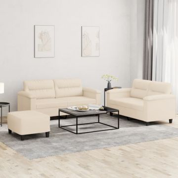 vidaXL Set de canapele cu perne, 3 piese, bej, microfibră
