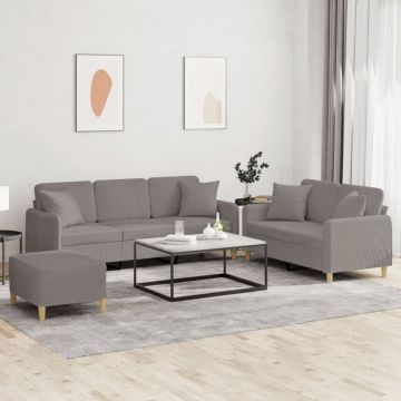 vidaXL Set de canapele cu perne, 3 piese, gri taupe, textil