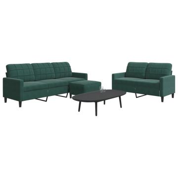vidaXL Set de canapele cu perne, 3 piese, verde închis, catifea