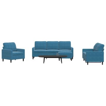 vidaXL Set de canapele cu perne, 4 piese, albastru, catifea