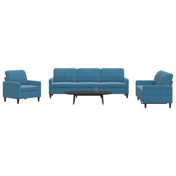 vidaXL Set de canapele cu perne, 4 piese, albastru, catifea