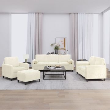 vidaXL Set de canapele cu perne, 4 piese, crem, catifea