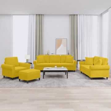 vidaXL Set de canapele cu perne, 4 piese, galben, catifea