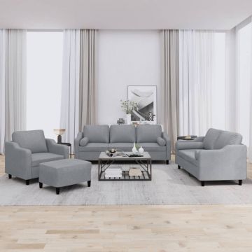 vidaXL Set de canapele cu perne, 4 piese, gri deschis, material textil