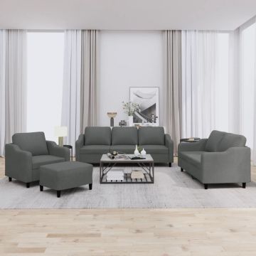 vidaXL Set de canapele cu perne, 4 piese, gri închis, textil