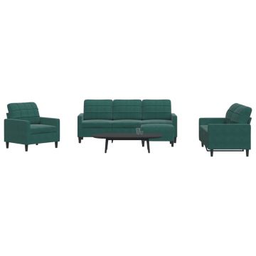 vidaXL Set de canapele cu perne, 4 piese, verde închis, catifea