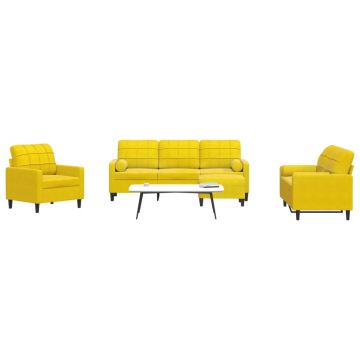 vidaXL Set de canapele cu perne/rulouri, 4 piese, galben, catifea