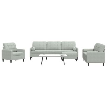 vidaXL Set de canapele cu perne/rulouri, 4 piese, gri deschis, catifea