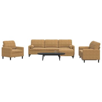 vidaXL Set de canapele cu perne/rulouri, 4 piese, maro, catifea
