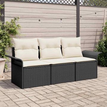 vidaXL Set de canapele pentru grădină 3 pcs Negru 196 x 62 x 85cm