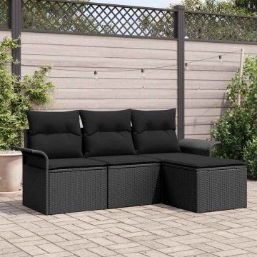 vidaXL Set de canapele pentru grădină 4 pcs Negru 55 x 55 x 37cm