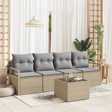 vidaXL Set de canapele pentru grădină 5 pcs Bej și gri 55 x 55 x 37 cm