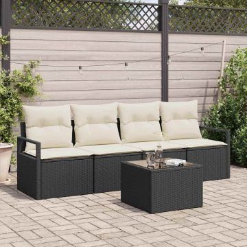 vidaXL Set de canapele pentru grădină 5 pcs Negru și Crem