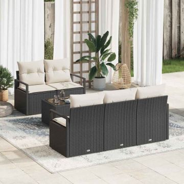 vidaXL Set de canapele pentru grădină 6 pcs Negru și Crem