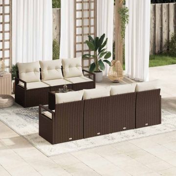 vidaXL Set de canapele pentru grădină 8 pcs Maro și Crem