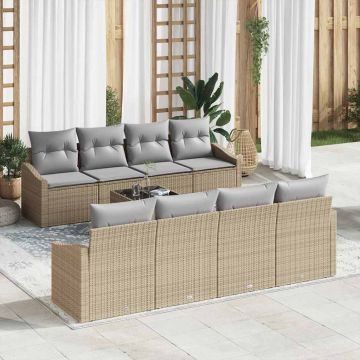 vidaXL Set de canapele pentru grădină 9 pcs Beige și gri deschis