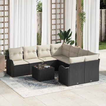 vidaXL Set de canapele pentru grădină 9 pcs Negru 55 x 55 x 37 cm