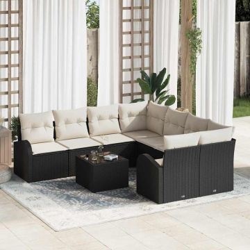 vidaXL Set de canapele pentru grădină 9 pcs Negru 55 x 55 x 37 cm