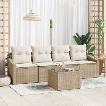 vidaXL Set de canapele pentru grădină cu pernă 5 pcs Bej și crem