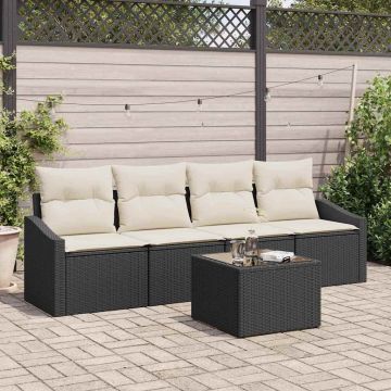 vidaXL Set de canapele pentru grădină cu pernă 5 pcs Negru și Crem