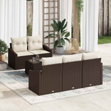vidaXL Set de canapele pentru grădină cu pernă 6 pcs Maro și Crem