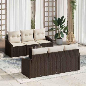 vidaXL Set de canapele pentru grădină cu pernă 7 pcs Maro și Crem