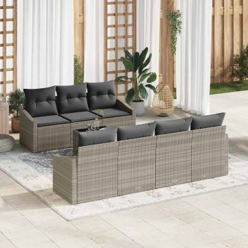 vidaXL Set de canapele pentru grădină cu pernă 8 pcs Gri deschis