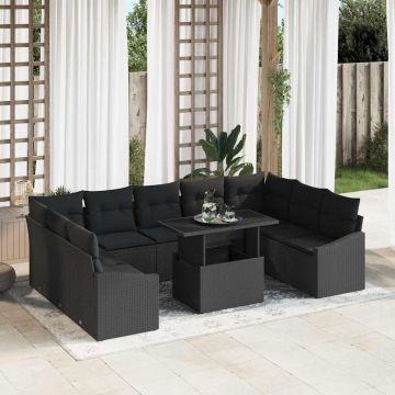 vidaXL Set de canapele pentru grădină 10 pcs Negru 100 x 55 x 73 cm