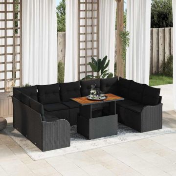 vidaXL Set de canapele pentru grădină 10 pcs Negru 100 x 55 x 73 cm
