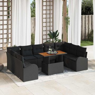 vidaXL Set de canapele pentru grădină 10 pcs Negru 100 x 55 x 73 cm