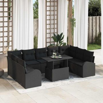 vidaXL Set de canapele pentru grădină 10 pcs Negru 100 x 55 x 73 cm