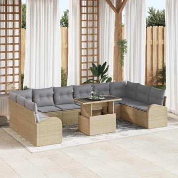 vidaXL Set de canapele pentru grădină 11 pcs bej și gri deschis
